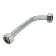 The AGCO Pressure Line - Acw9564870 is a metallic, slightly bent pipe featuring hexagonal connectors on both ends.