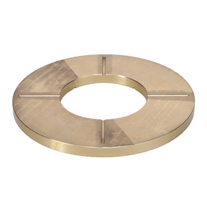 The AGCO | THRUST BUSHING - AG522723 is a round, flat, metallic ring featuring a central hole and four evenly spaced rectangular grooves on its top surface. No additional product description information is available at this time.