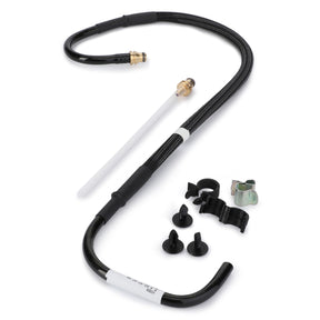 A set of AGCO plumbing components, featuring the Air Line for Seat Suspension (F931502030440) with flexible black hose, brass fittings, and an assortment of black and metal clips, all arranged on a white background. No current product description information is available.