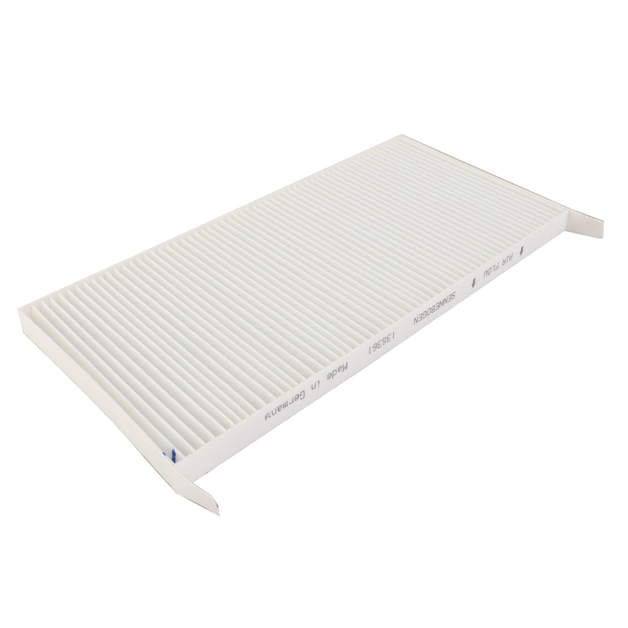 The AGCO Cab Filter Cartridge - ACP0533240 is a rectangular white air filter with a pleated design, printed specifications along the edge, and a tight seal for maximum efficiency.