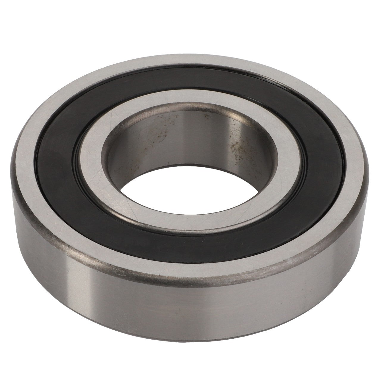 A close-up of the AGCO | DEEP GROOVE BALL BEARING - ACY9102680, highlighting its circular shape and central hole, with an outer metallic ring and an inner black ring. No current product description information is available at this time.