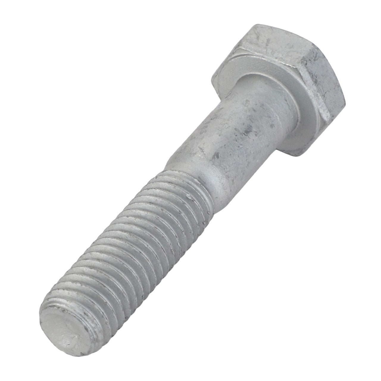 A close-up image of the AGCO | Hexagonal Head Bolt - Acp0702430 reveals its threaded shaft and hexagonal head, set against a stark white background.