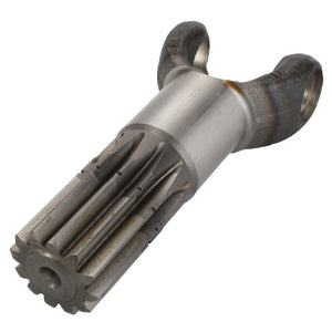 Introducing the AGCO Shaft - Acp0417710, a metallic universal joint yoke with a splined shaft end, ideal for mechanical or automotive applications. Crafted by the reputable brand AGCO.