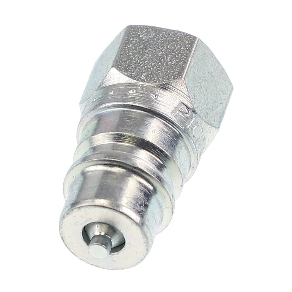 A close-up view of the AGCO | COUPLER - AG604225 hex nipple fitting reveals a metallic structure with a threaded base and a smooth cylindrical body. Though no detailed product description is available, its robust construction from the trusted AGCO brand promises reliability for various applications.