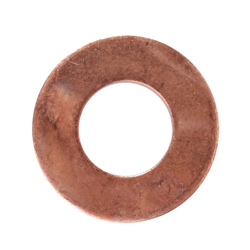 The AGCO Sealing Washer - F390200710080 is a copper washer with a circular shape and a central hole, suitable for use in various mechanical and plumbing applications.