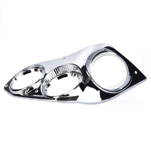 A polished chrome AGCO headlight bonnet, left-side model 835900020011, featuring two circular and one oval cut-out, designed to fit seamlessly into the headlight assembly of a Fendt Vario.