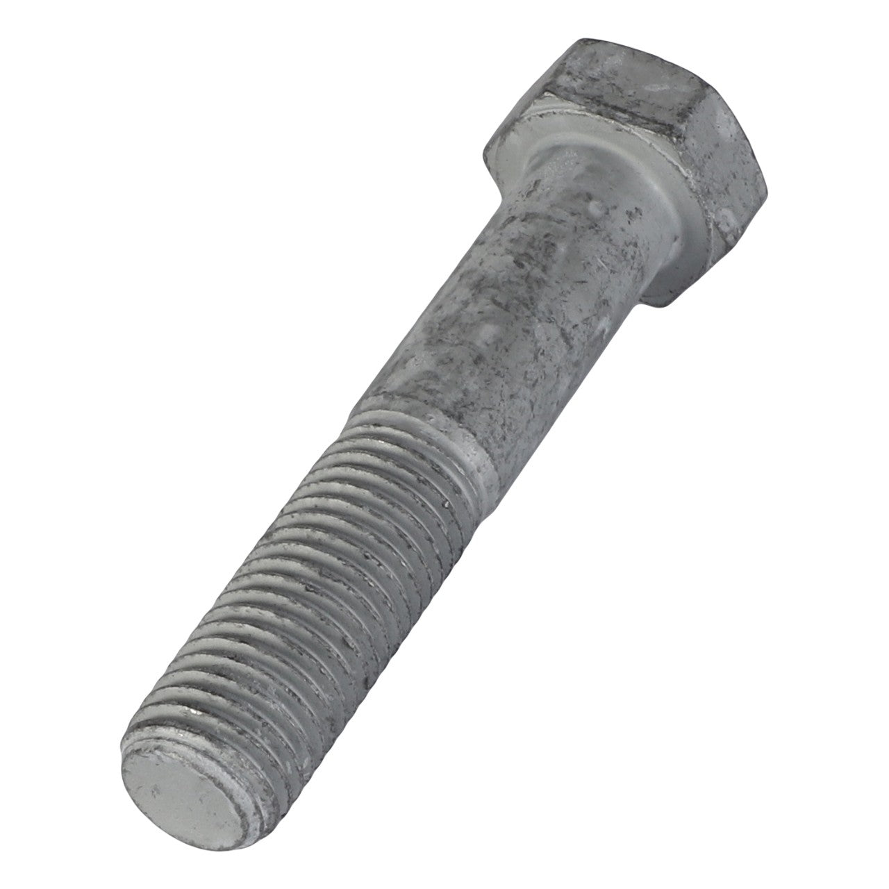 A close-up view of an AGCO Hexagonal Bolt (Model: Acw0773690) reveals its threaded shaft laying on a white background. The slightly corroded surface tells a story of endurance and time.