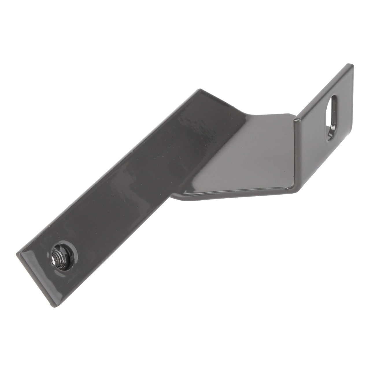 The AGCO BRACKET - D28181106 is a black, metal bracket featuring mounting holes designed for securing or supporting objects. No further product description information is available at the moment.