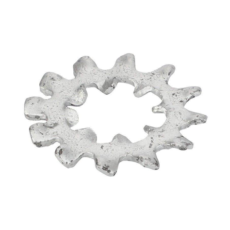 An irregularly shaped, silver-colored toothlock washer with jagged, gear-like edges and a rough surface texture, measuring 1 inch in diameter, identified as AGCO | Toothlock washer - AG562438 from the brand AGCO.