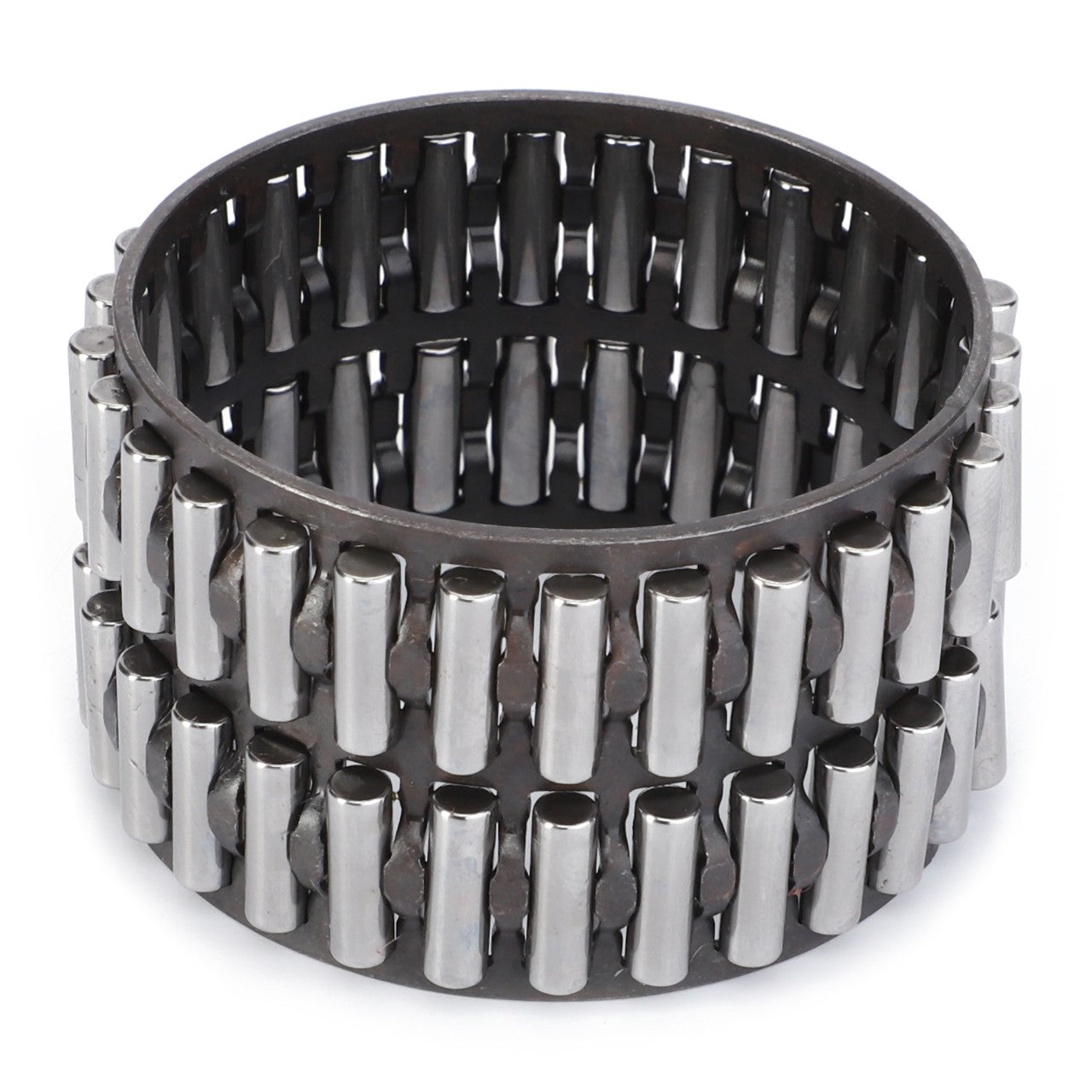 The AGCO | Needle Roller Bearing - 3387171M1 is a cylindrical metal needle roller bearing featuring multiple rows of evenly spaced rollers in a cage-like structure, specifically designed to reduce friction in Massey Ferguson models.