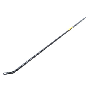 The AGCO ROD - AL5215216 is a long, thin metallic rod with a slight bend at one end and a hole for attachment, featuring a distinct yellow marking near the bend.