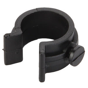 AGCO's Clip - Acp0328590 is a black plastic clamp with a cylindrical shape and an adjustable screw.