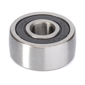 Image of an AGCO Ball Bearing (Product - 0922-18-03-00) featuring a hole in the center and engraved text around the outer edge, engineered to handle radial and axial loads efficiently.