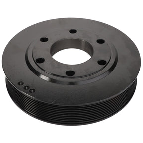 A black metal pulley with multiple circular cutouts and a grooved outer edge, identified as the AGCO | Crankshaft Pulley - Acw2325690 by the brand AGCO, stands out, though no current product description information is available.