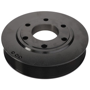 A black metal pulley with multiple circular cutouts and a grooved outer edge, identified as the AGCO | Crankshaft Pulley - Acw2325690 by the brand AGCO, stands out, though no current product description information is available.