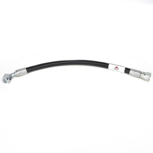 AGCO's Hose Assy - Acw1553750 is a black flexible hose featuring metal connectors at both ends, a label near one connector, and a slight curve. Detailed product description information is currently unavailable.