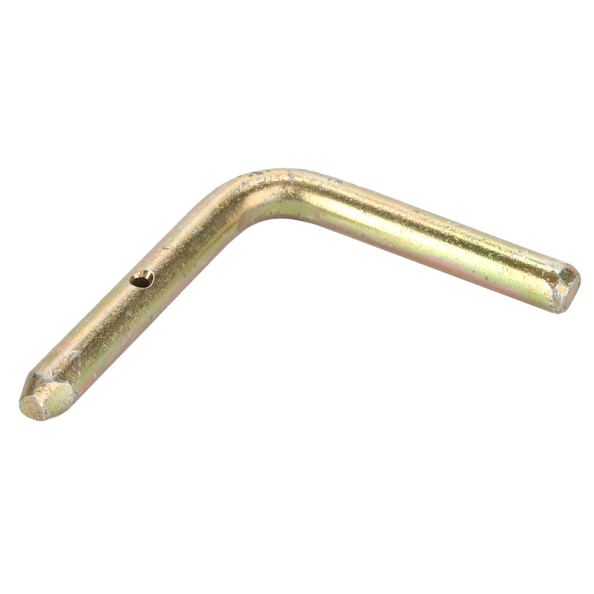 A gold-colored metallic L-shaped pin with a small hole near the bend, identified as the AGCO | LEVER - D28281625 by AGCO, is shown on a white background. No current product description information is available.