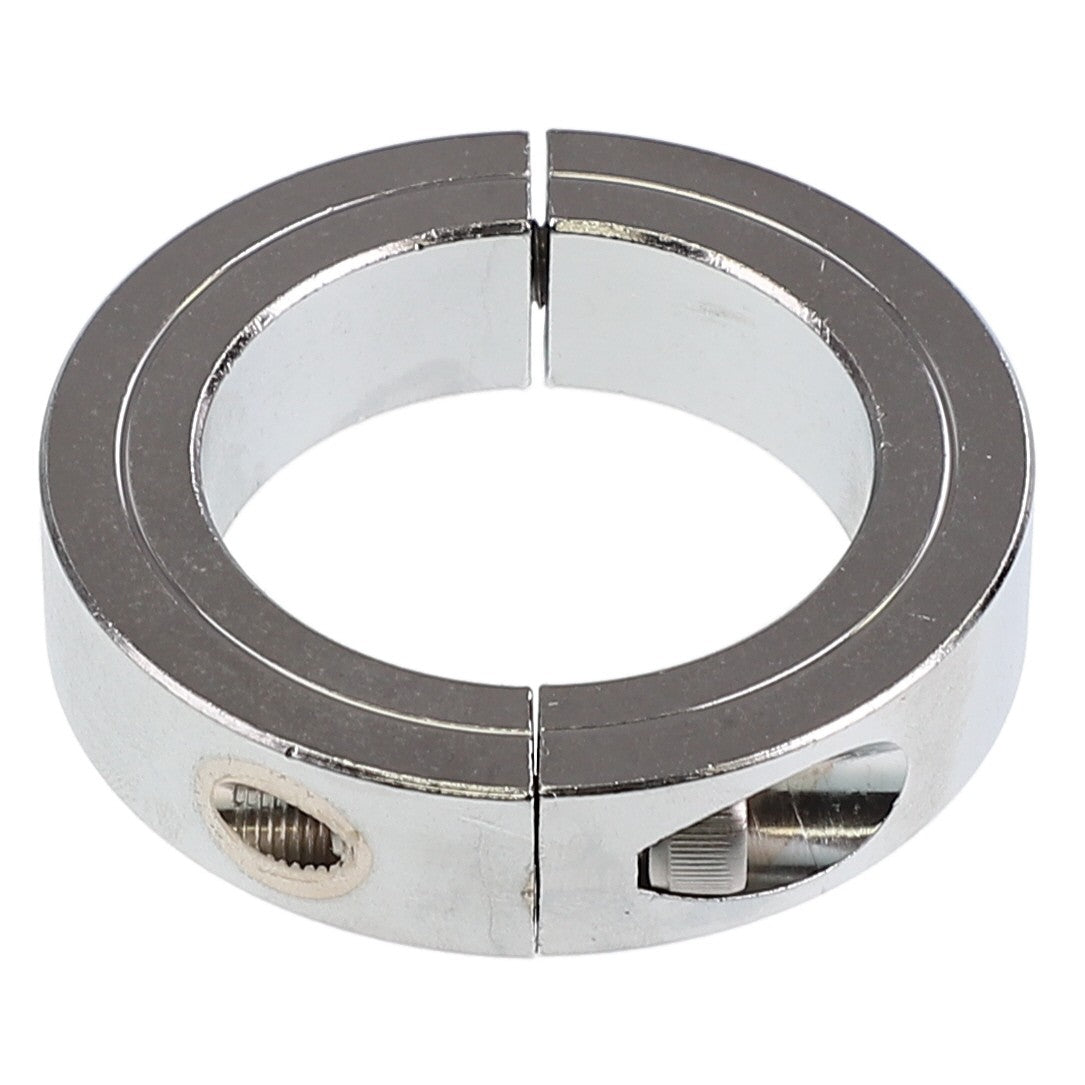 The AGCO Clamp Collar - Acx2817780 is a split shaft collar made of metal, featuring a smooth, circular design with a tightening screw on one side. Unfortunately, no current product description information is available.