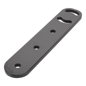 The AGCO | BRACKET - AL10383704 by AGCO is a black metal mounting bracket featuring three circular holes and one elongated slot. Note that there is no current product description information available.