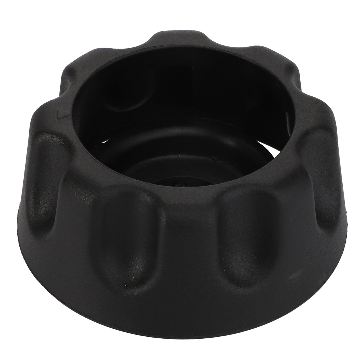 AGCO's Safety Handle - F650813360940 is a black plastic knob featuring a round, hollow center and subtly ridged edges.