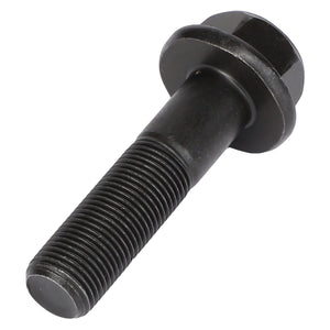 Introducing the AGCO | HEXAGON FLANGE BOLT - AG609314, a sleek black hex bolt featuring a threaded shaft and a washer flange, with no current product description information available.