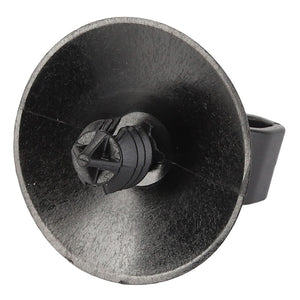 A black plastic automotive fastener with a circular base and locking mechanism, known as the AGCO | Clamp - Acp0488700 from the AGCO brand. No current product description available.