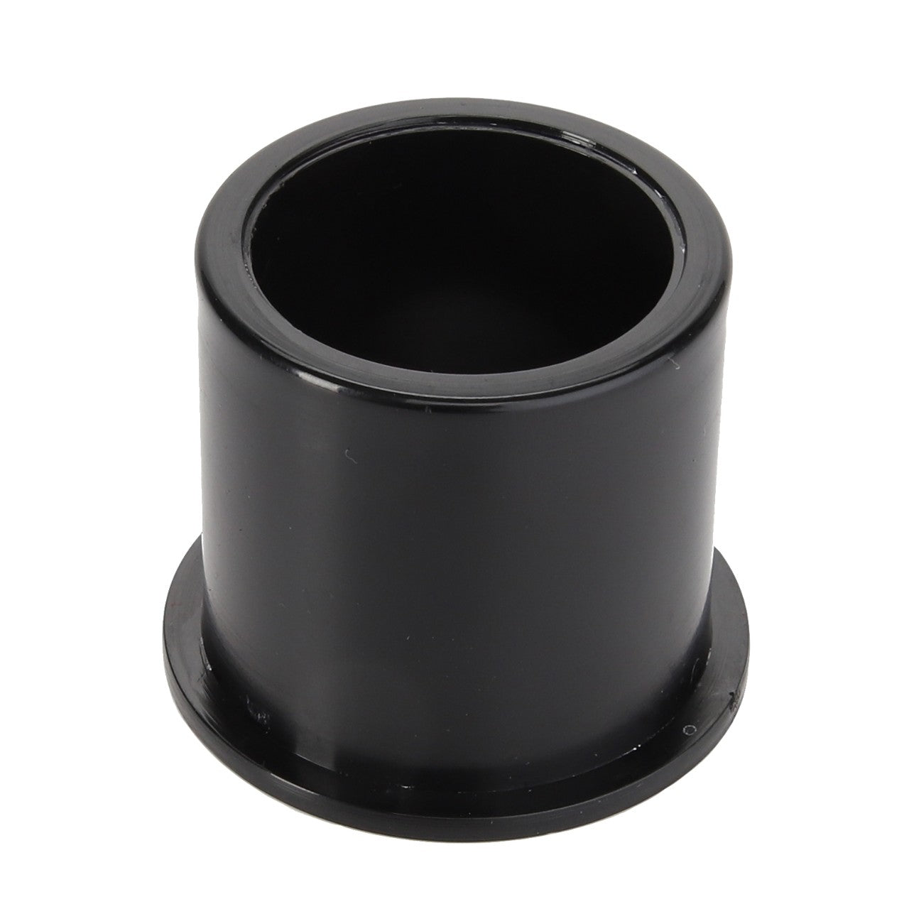 Introducing the AGCO | Bush - La322072050: A sleek, black cylindrical plastic spacer featuring a distinctive flared base. 

*Note: Detailed product descriptions are not currently available.*