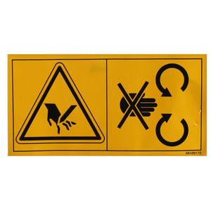 AGCO | DECAL - D49100172: Yellow caution sign with graphics depicting a hand being caught in rotating machinery and an icon indicating to keep hands away from moving parts.