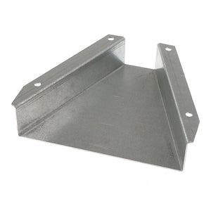 A metal bracket, the AGCO | FUNNEL - ACW1838440 from AGCO, is shown. It features a triangular shape with four holes and straight, raised sides, making it ideal for sturdy and reliable support.