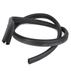 A coiled length of AGCO black rubber automotive weatherstripping, displayed on a white background, used for sealing car doors and windows. Ideal for ensuring genuine seals in vehicles like Valtra and Massey Ferguson models. Product Name: AGCO | Seal, Grille - 3805885M2.