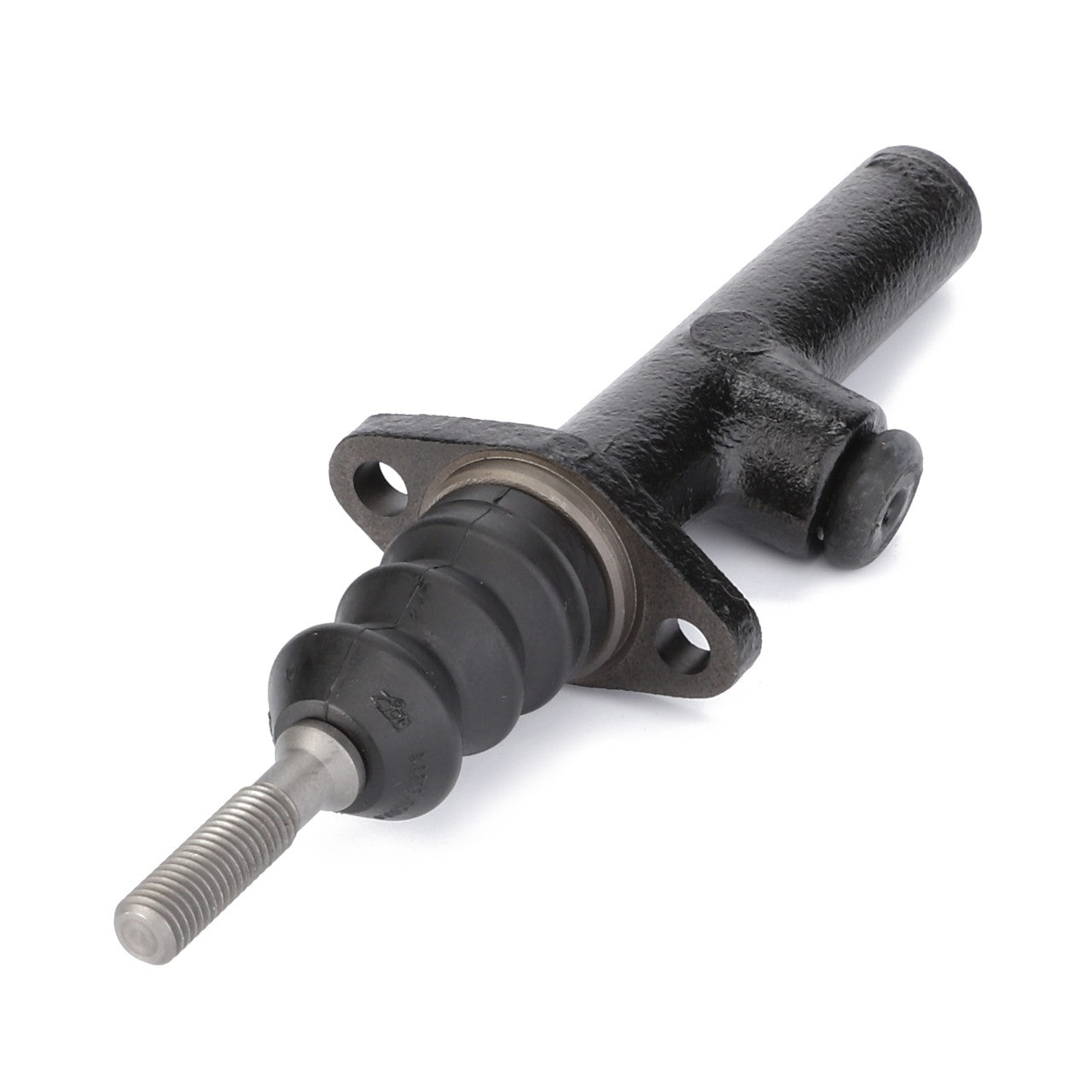 Close-up of the AGCO Brake Master Cylinder - D45908000, a black hydraulic clutch master cylinder with mounting points and a metal rod, essential for enhancing vehicle performance.