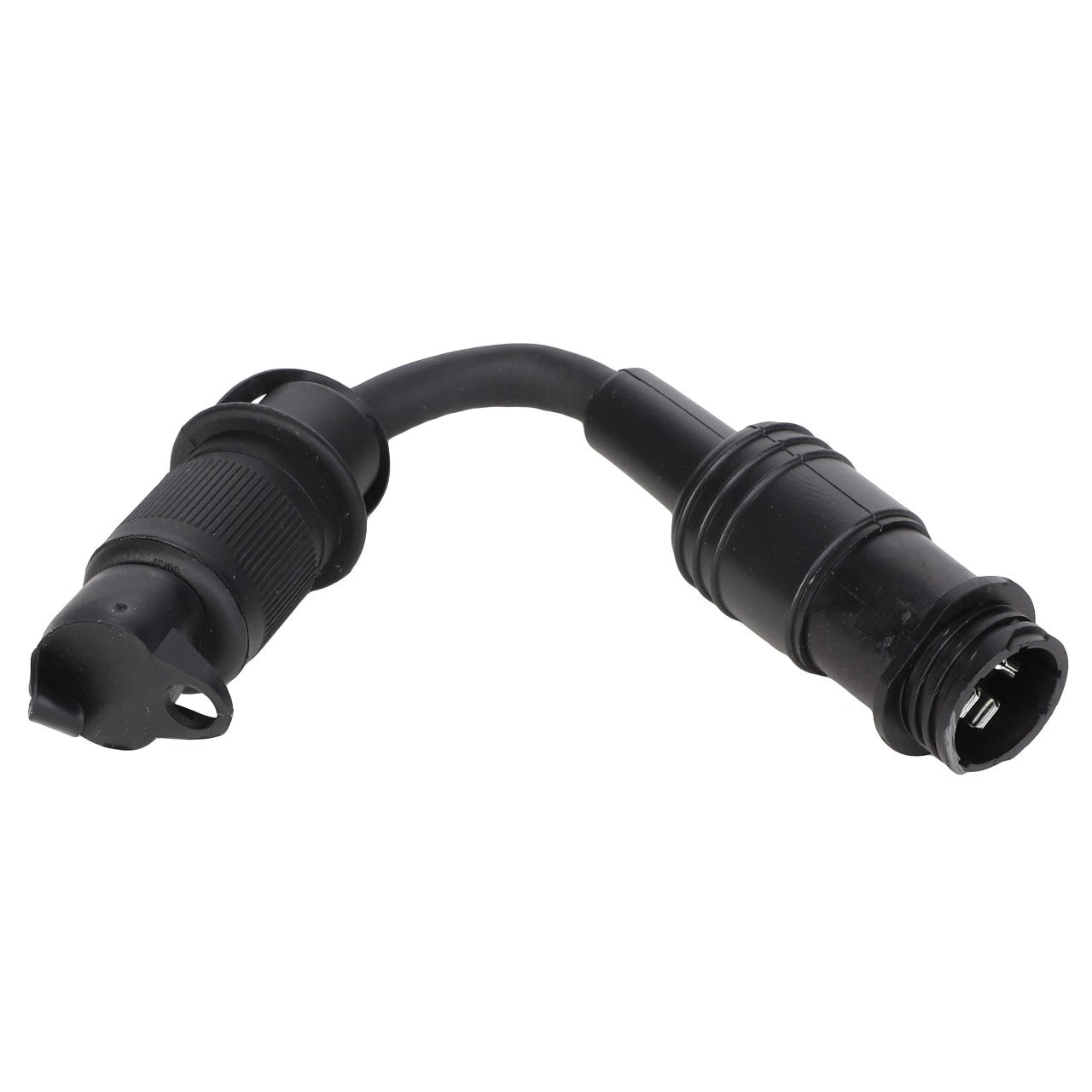 Introducing the AGCO Adapter - Acp0276390: a black electrical adapter cable with two different connectors at each end and a flexible segment in the middle, brought to you by AGCO.