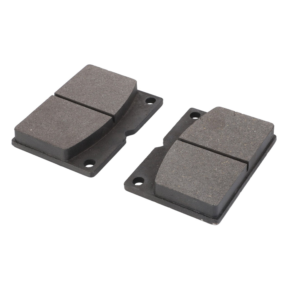 The AGCO Pair of Pads - La321981400 features two black brake pads with grey friction surfaces, each equipped with two mounting holes. As genuine AGCO Parts, these pads have been rigorously tested to guarantee optimal performance.