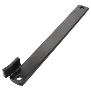 AGCO | LINK - D28980690 is a black metal lever arm with a hooked end and a hole near each end. No current product description information is available.