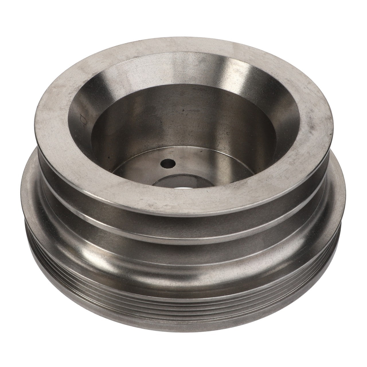 A metal mechanical pulley with grooves and a central hole, specifically designed to fit MF 6475 and other Massey Ferguson models, available as the AGCO Pulley, Fan - 3787650M3.