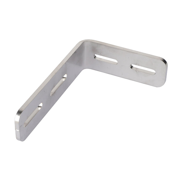 The AGCO Mounting Bracket - Acx2911740, a metal L-shaped bracket featuring three oblong holes on each side, is ideal for various applications. Despite the lack of a current product description, its straightforward yet versatile design speaks volumes.