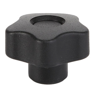 The AGCO Knob - Acw1578700 is a black plastic star knob with a cylindrical base and textured surface for grip, commonly used for tightening or loosening screws and bolts. There is no information available about its manufacturer.