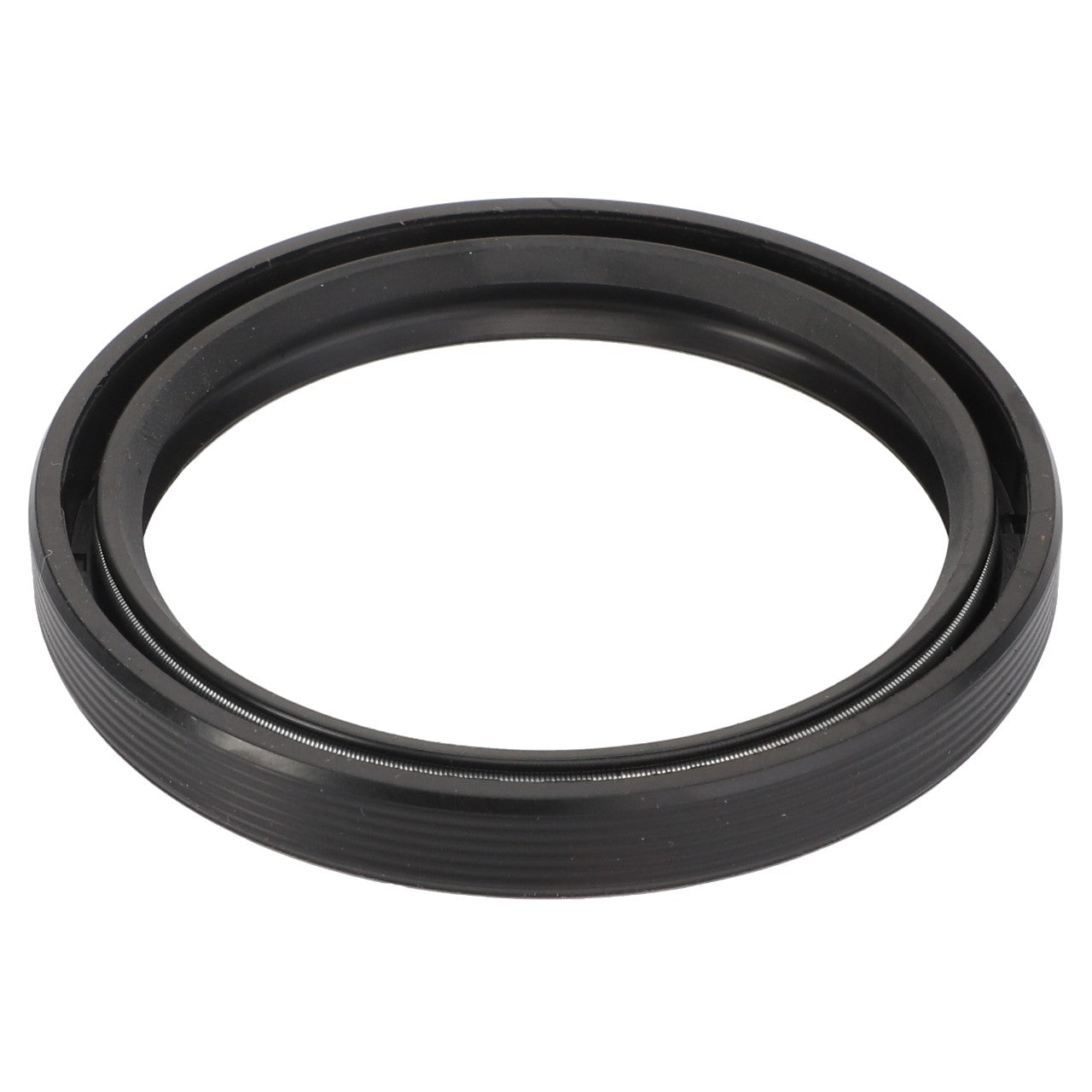 The AGCO O Ring - Acp0362870 is a black circular rubber seal featuring concentric ridges on its outer surface, typically used in mechanical or automotive applications.