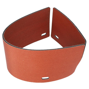 A red, folded sanding belt featuring two oval cutouts on each side. Unfortunately, no further product description is available for the AGCO Seal - Acx2425530.