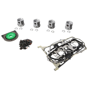 No current product description is available, but the AGCO Kit, Eng. Overhaul - Acp0234150 includes pistons, gaskets, o-rings, a green gasket seal, and additional components arranged on a white background.