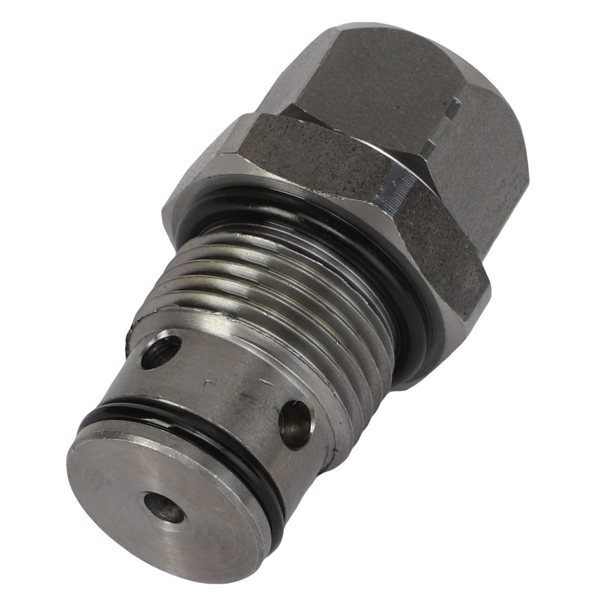 Introducing the AGCO | PRESSURE VALVE - AL521260: a metal hydraulic pressure relief valve featuring threaded ends and O-rings, brought to you by the trusted brand AGCO.