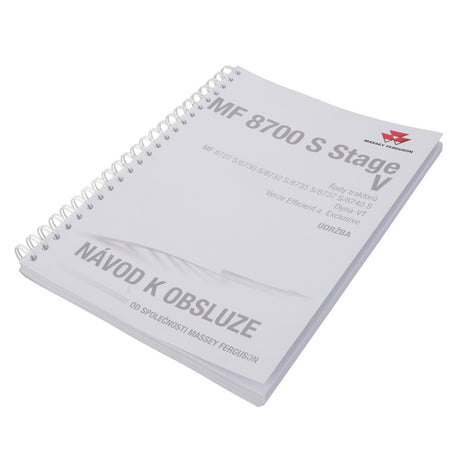 AGCO's spiral-bound operator's manual, Act005100C, for the MF 8700 S Stage V, includes operational information in Czech and features the Massey Ferguson logo on the cover. No current product description available.