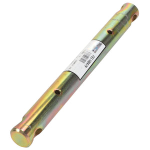 The AGCO Bolt - Fel140479 is a cylindrical metal rod that features multiple holes along its length and comes with a barcode label affixed to its surface. Unfortunately, there is currently no detailed product description available for this item.