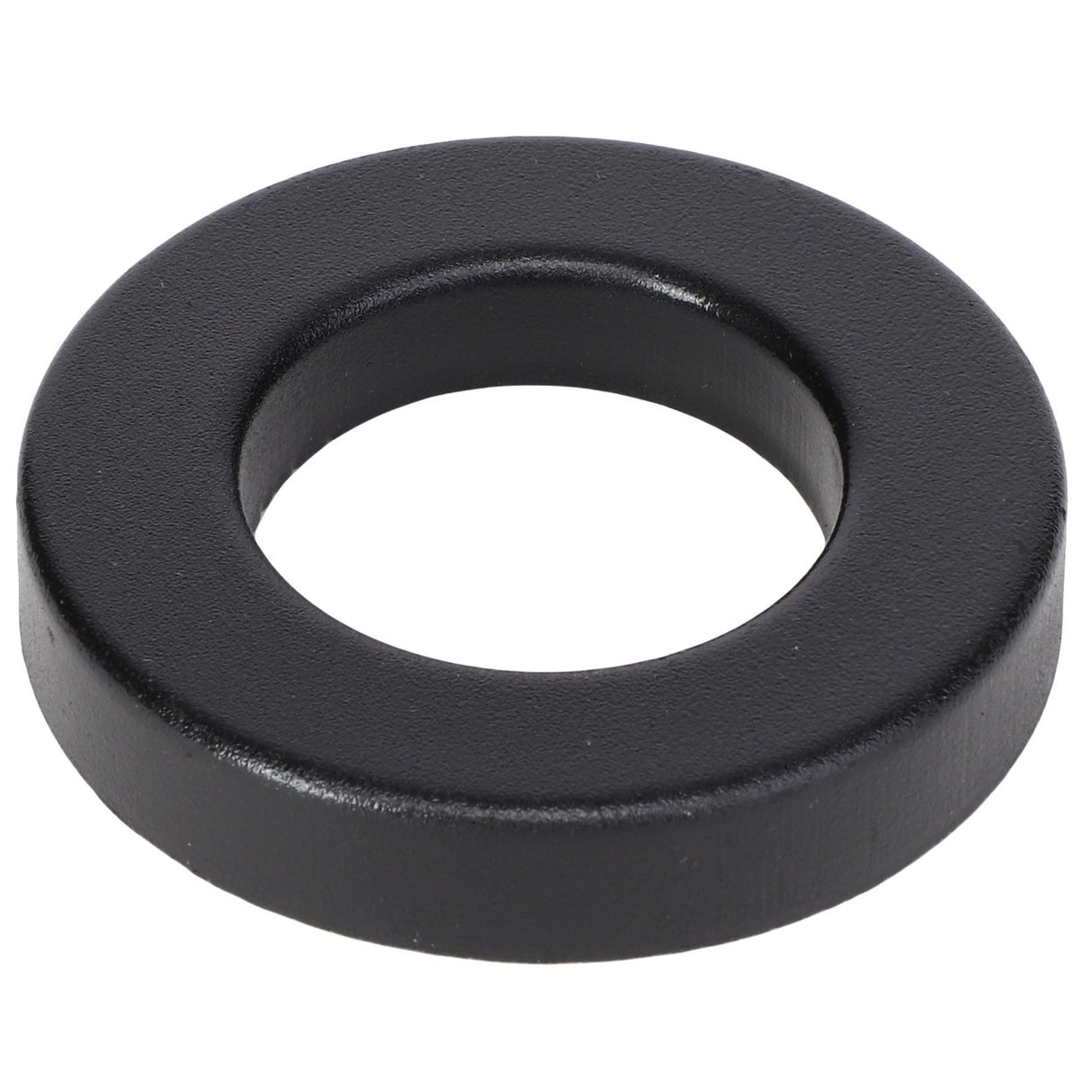 The AGCO Outer Ring - Acp0143000, a sleek black circular rubber washer with a central hole, is perfect for your mechanical needs.