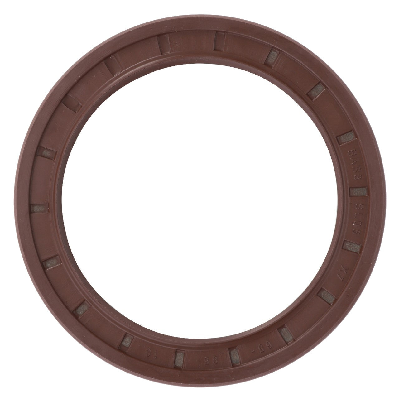 AGCO Shaft Seal - X550132903000 is a brown, circular oil seal featuring radial grooves and is designed to be compatible with Massey Ferguson models.