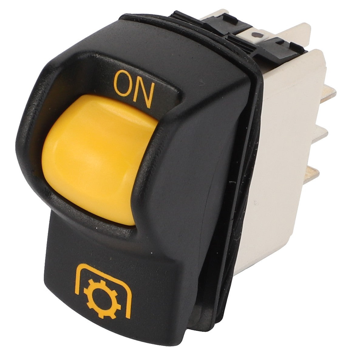 The AGCO Switch - Acp0331390, featuring a black and yellow rocker switch in the ON position with a gear symbol below it, currently has no available product description.