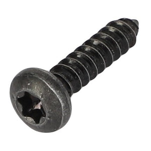 Close-up of the AGCO Self-Tapping Screw - Acw1287590, a high-quality metal screw from AGCO. Featuring a Phillips head and sleek black finish, this screw comes with coarse threads and a slightly rounded head, designed for secure fastening in various materials.