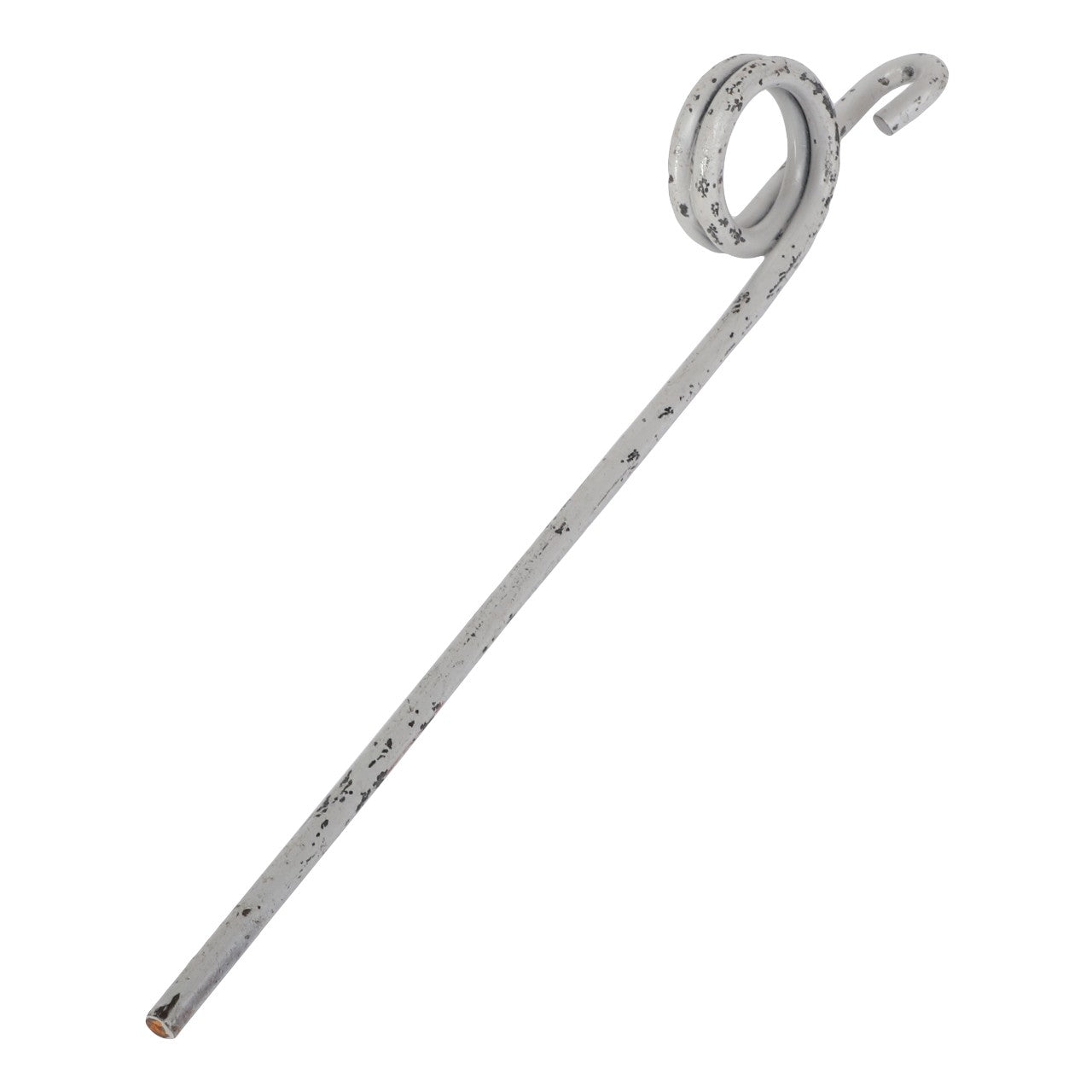 The AGCO | TOOTH - CD1145 metal shepherd's hook features a circular design near the top, a hook end, and is white with black speckles.