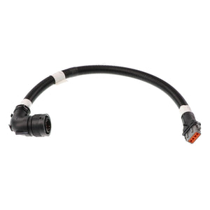 The AGCO Auto-Guide Wire Harness - Acx2920620 is a black flexible cable equipped with both circular and rectangular connectors at each end. It features a corrugated sleeve for added protection. Currently, no additional product description information is available.