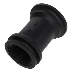 The AGCO | OUTLET - AG059106 is a black cylindrical threaded pipe fitting featuring flanges on both ends. Product description details are currently unavailable.